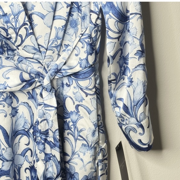 NWT Tahari Petite Hammered Satin Shirt Dress Faux Wrap Styling Long Sleeve Midi - Picture 8 of 16